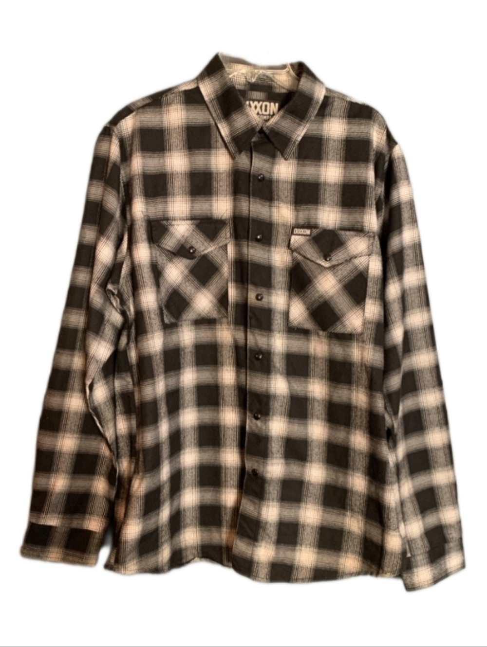 Dixxon Flannel Shirt Mens Large Form And Function Pearl Snap Black White Plaid